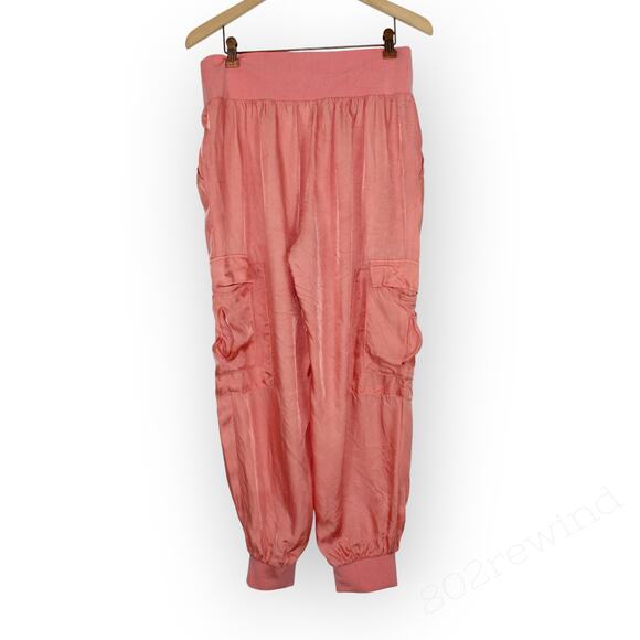CinqASept Giles Pant Cargo Jogger Cupro PeachyPinkCoralPoppy Crop MidRise - Picture 3 of 9